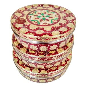 Red Flower Meenakari Designed Stainless Steel Make 3-Piece Container Set